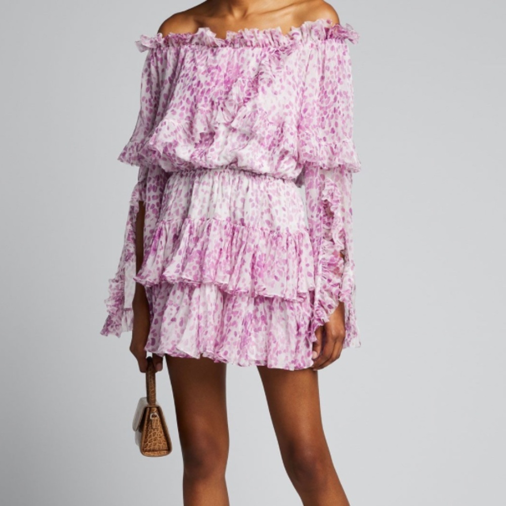 Caroline Constas Dahlia Off-the-shoulder Ruffled Silk-chiffon Mini Dress